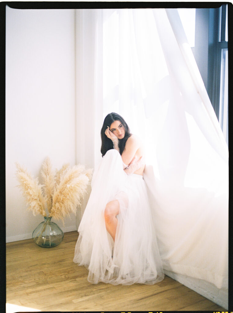 sheer tulle skirt for elegant boudoir photography