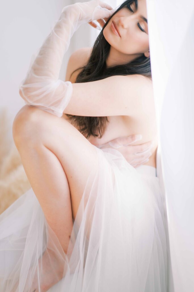 sheer tulle skirt for boudoir photography