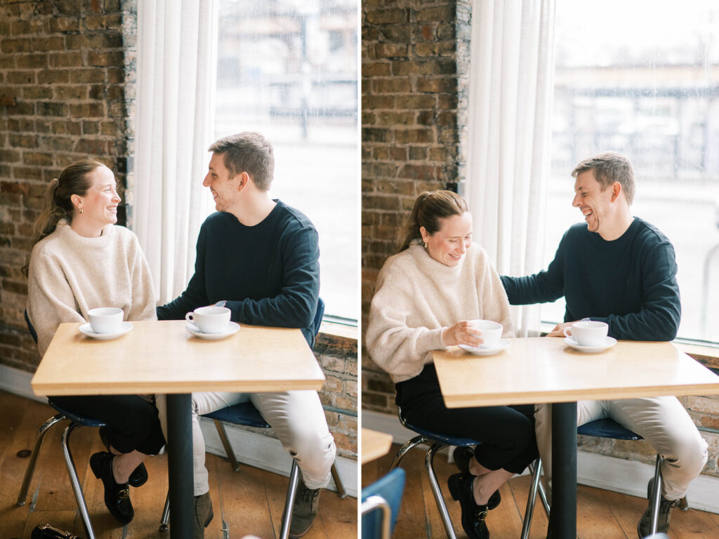 coffee shop engagement session in Chicago; what to wear