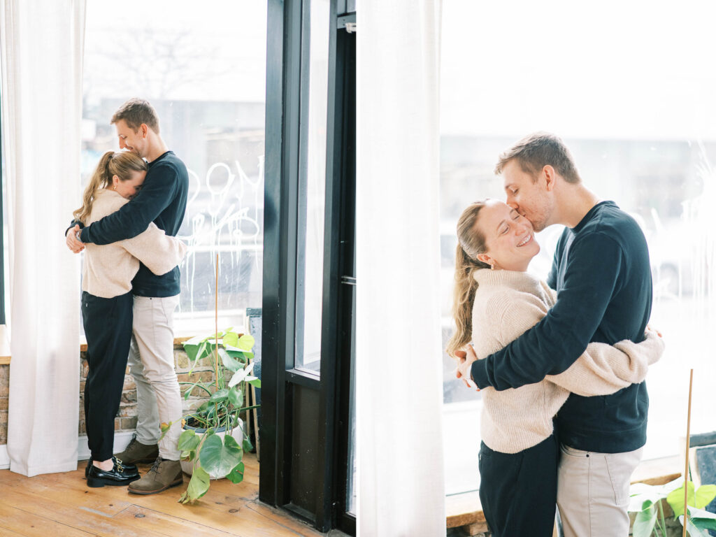 coffee shop engagement session in Chicago; what to wear