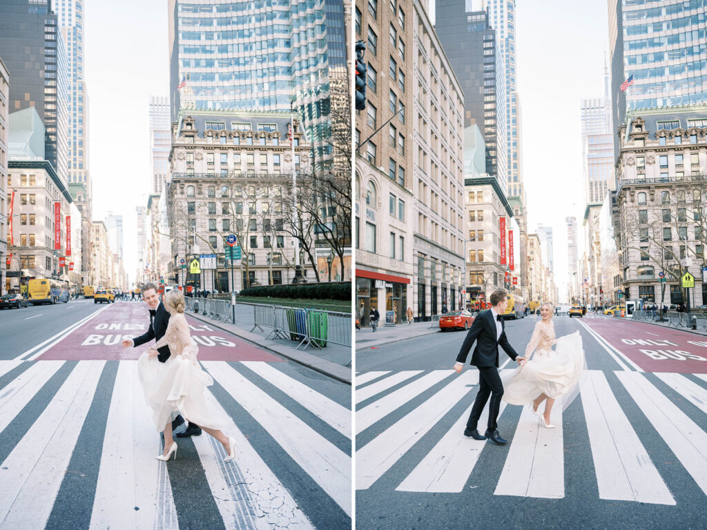 New York crosswalk wedding photos