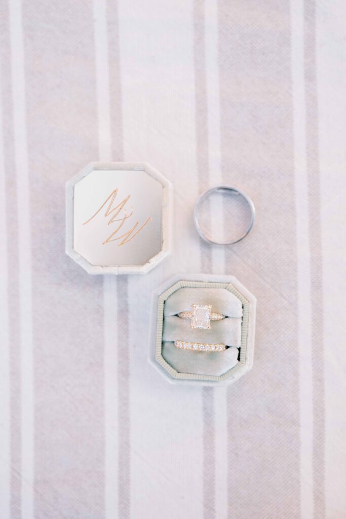 gold emerald cut wedding rings; engagement rings