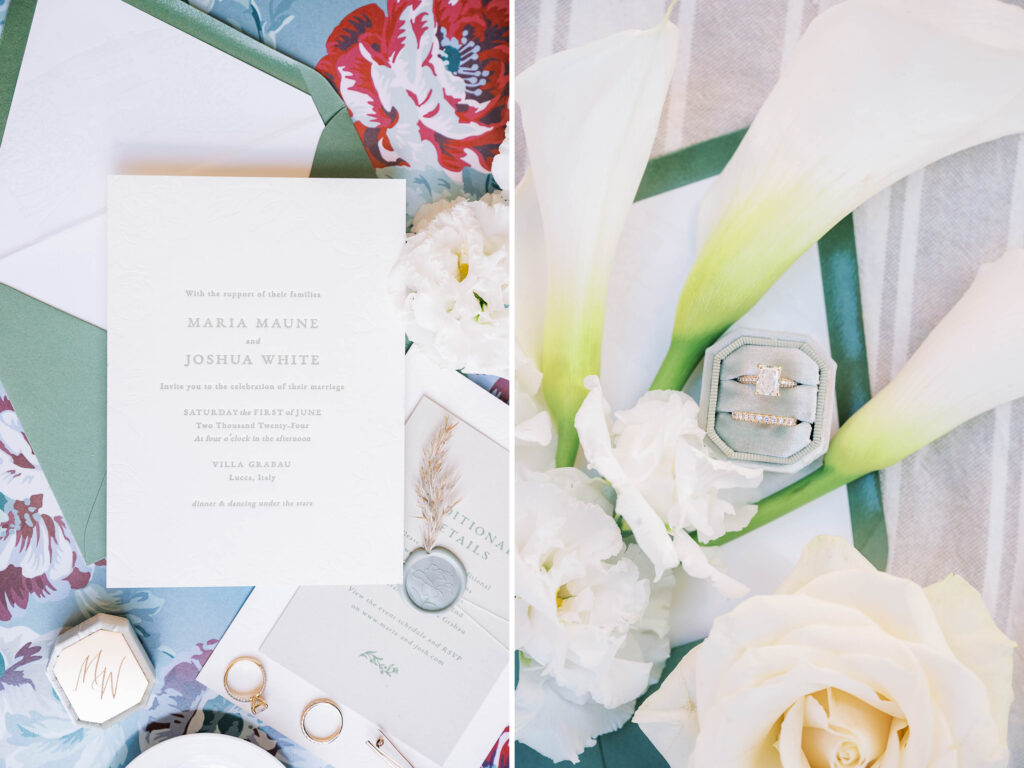 green and white wedding invitation suite