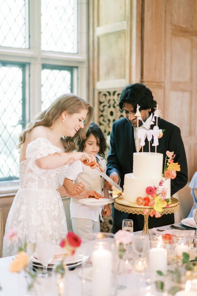 wedding cake cutting with son