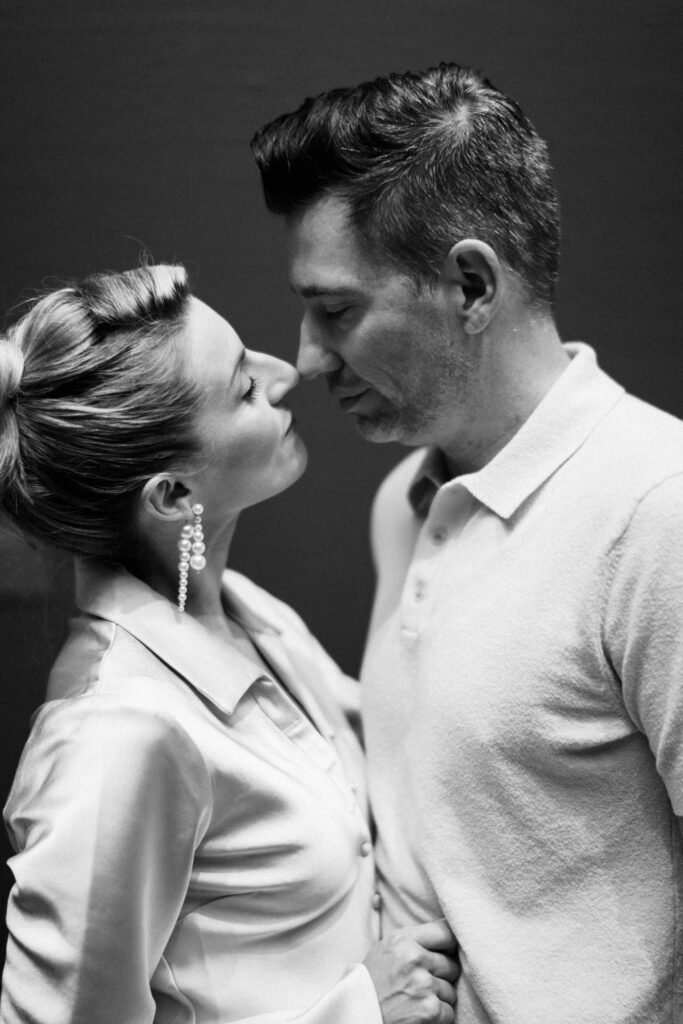 black and white editorial engagement photos; fine art engagement photography by Danielle Heinson, Chicago