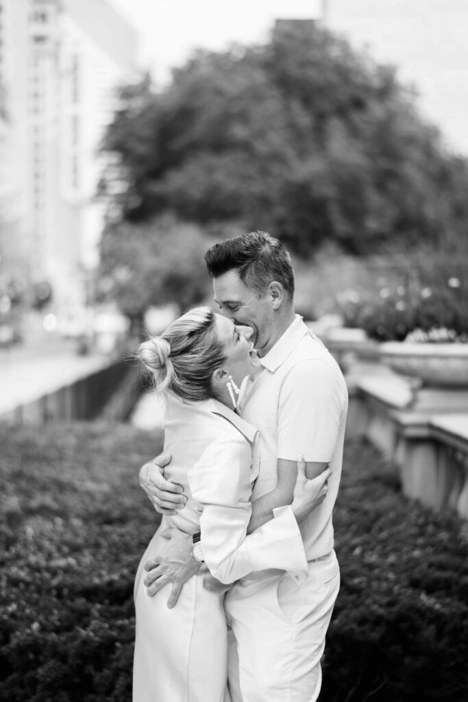 downton Chicago engagement photos; playful engagement photos