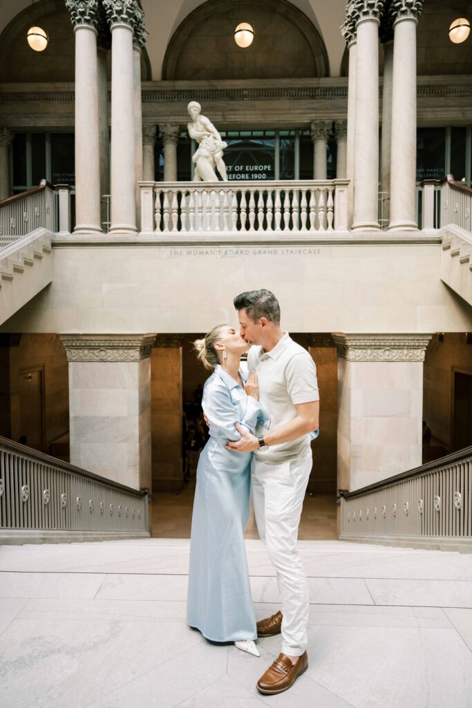 chic, editorial museum engagement photos at the art institute of Chicago (ARTIC)