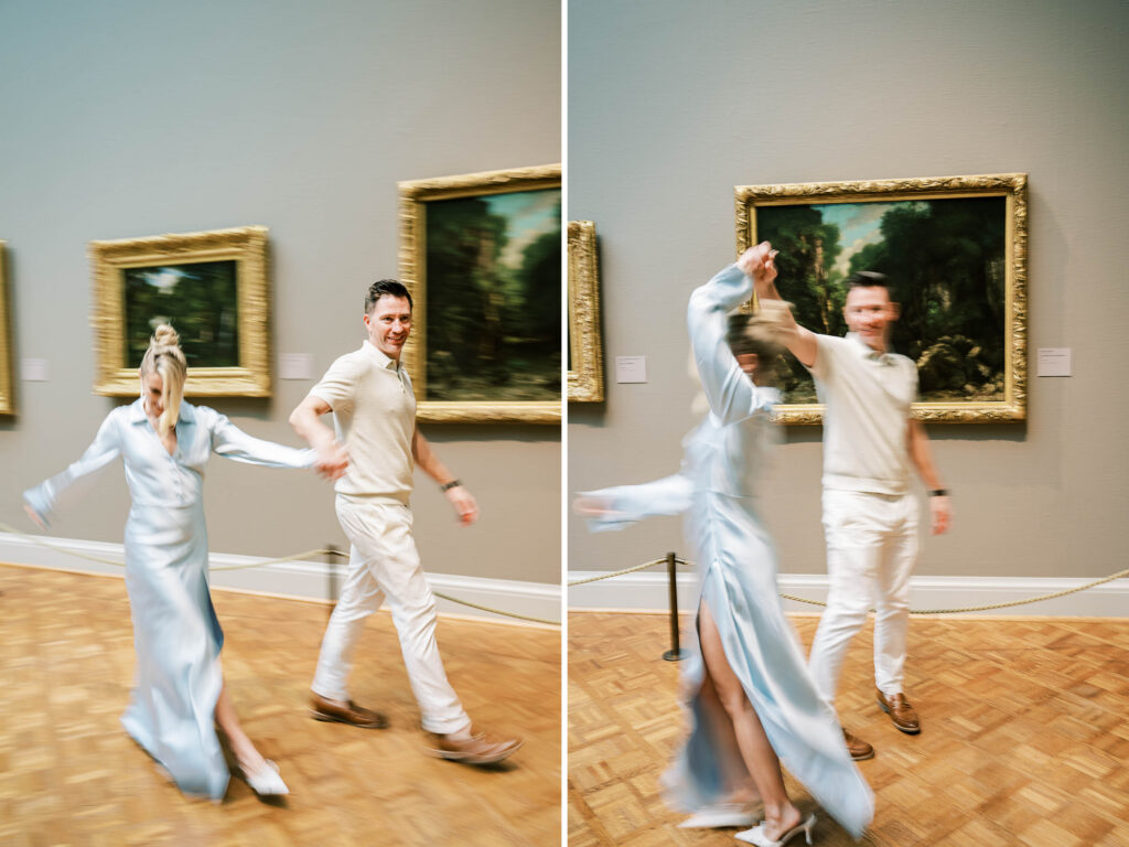 chic, editorial museum engagement photos at the art institute of Chicago (ARTIC)