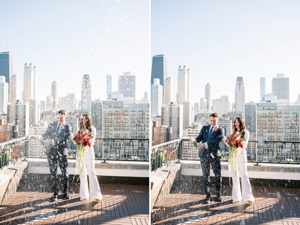 first look with champagne pop; champagne toast first look