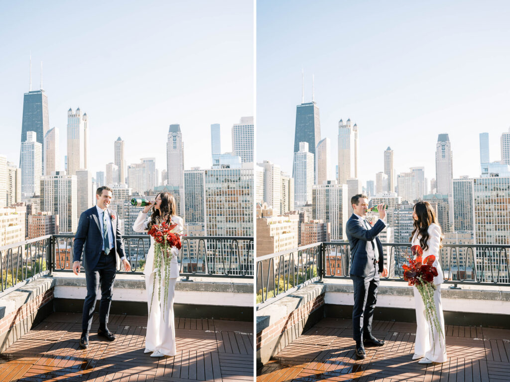 first look with champagne pop; champagne toast first look