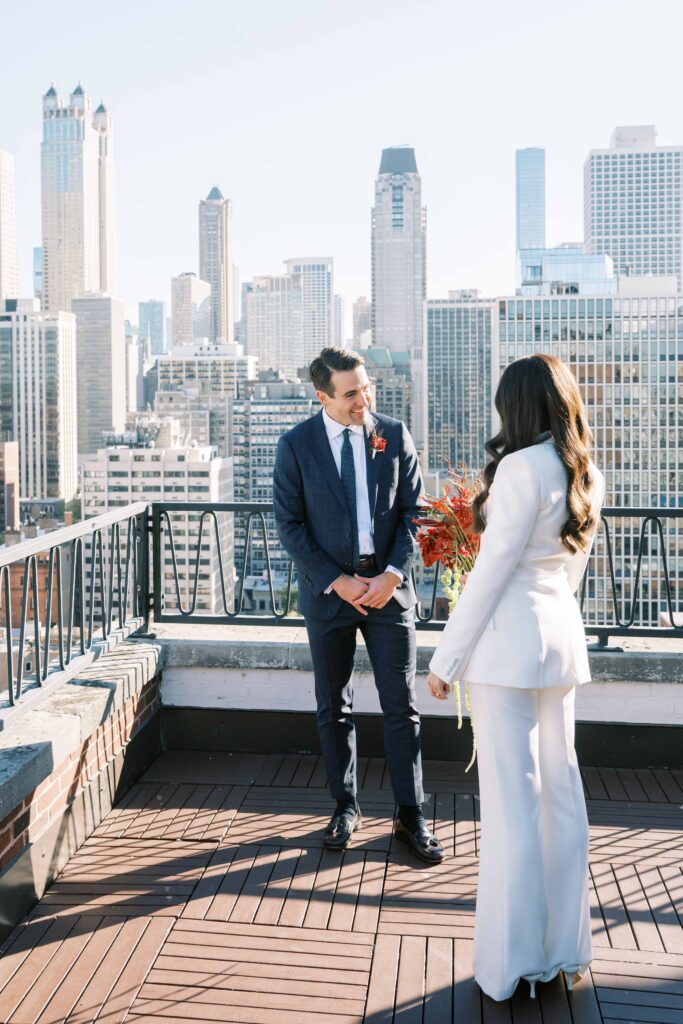 wedding day first look at the Ambassador Gold Coast Hotel Chicago