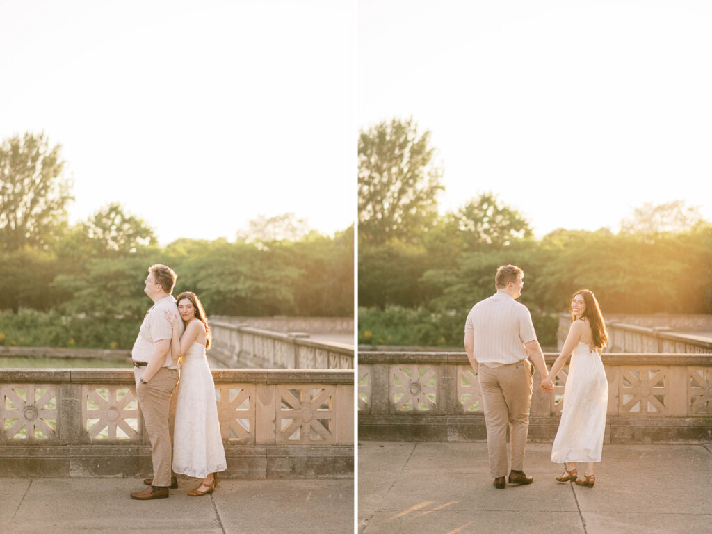 best locations in Chicago for sunset golden hour engagement photos; Griffin Museum of Science gardens