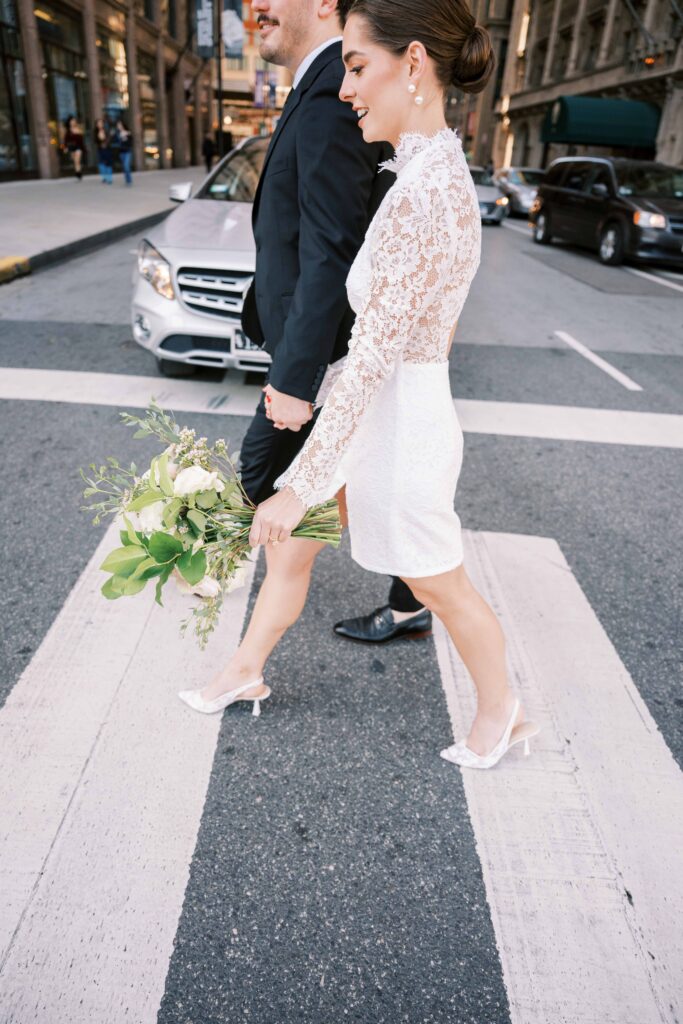 downtown Chicago wedding photos in the street