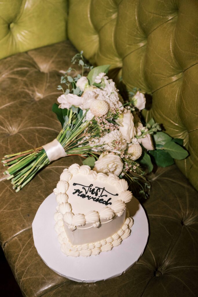just married vintage wedding cake; mini elopement cake