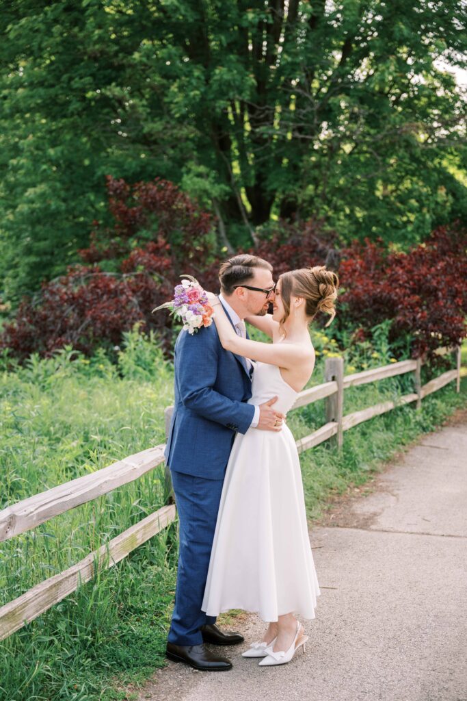 elopement hair style ideas; park trail wedding photos
