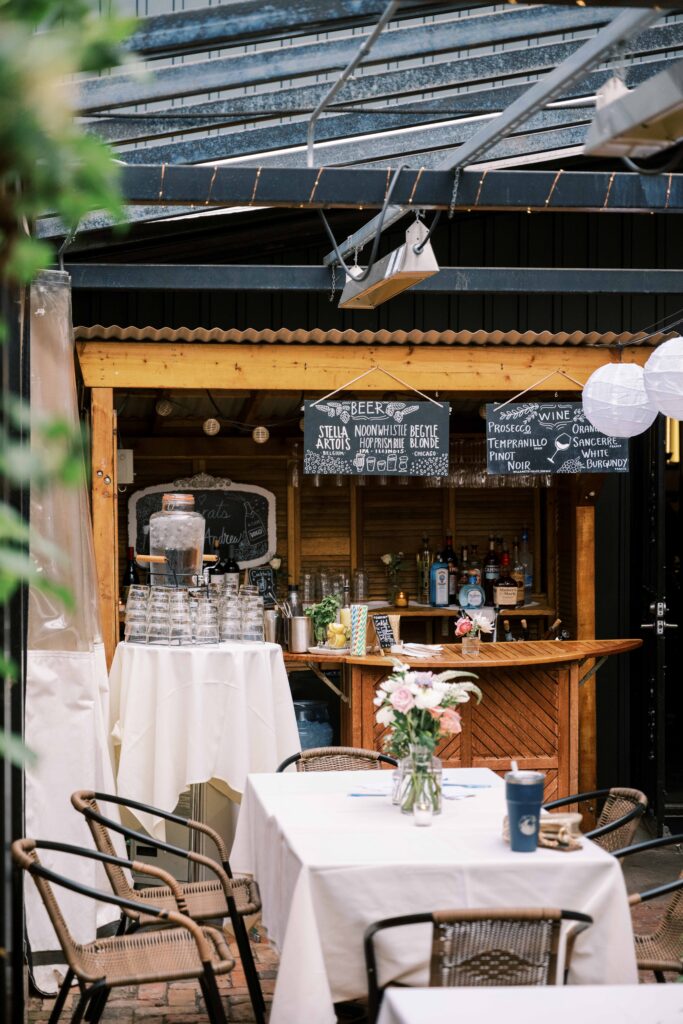 wedding reception on the patio at Volo Restaurant Wine Bar Chicago
