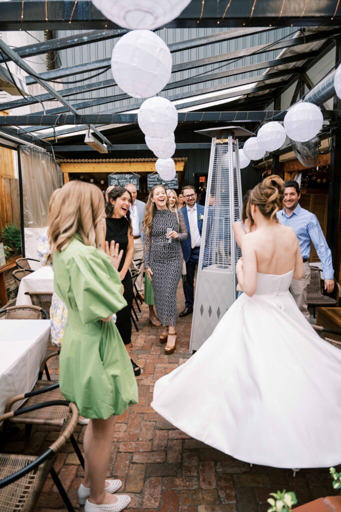 wedding reception on the patio at Volo Restaurant Wine Bar Chicago