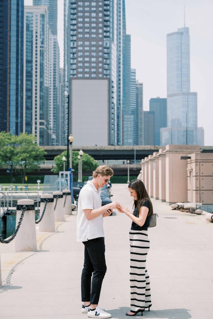 Chicago lakefront surprise proposal photography