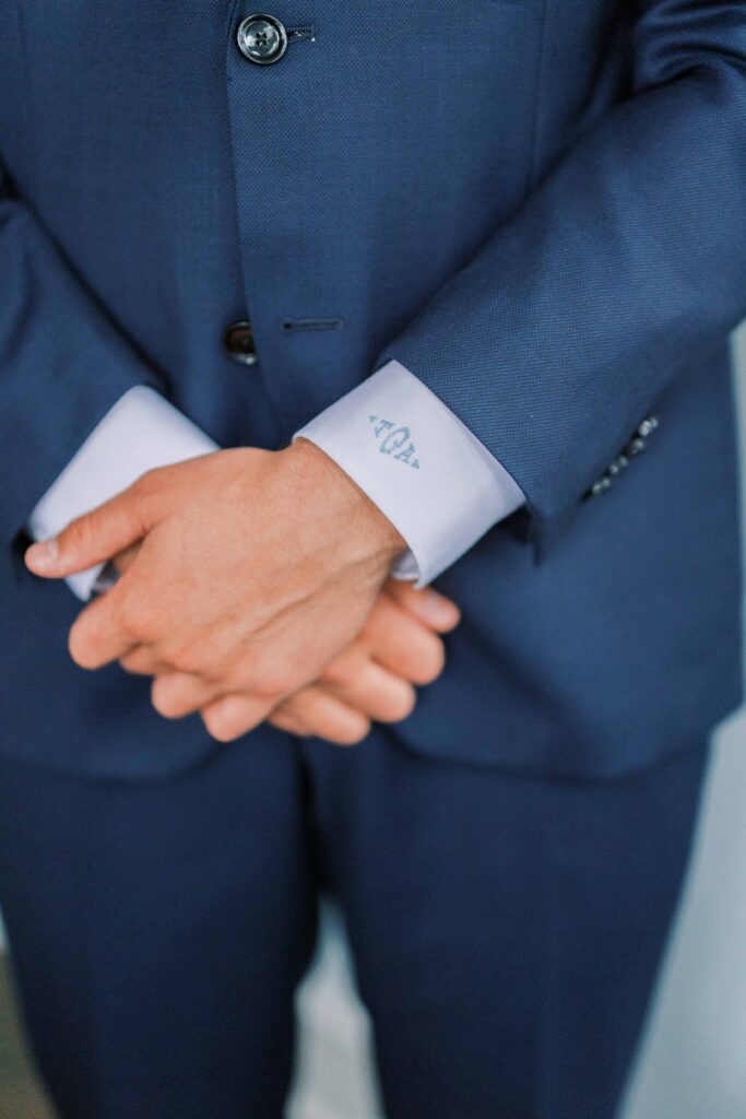 groom's monogrammed cuff for wedding