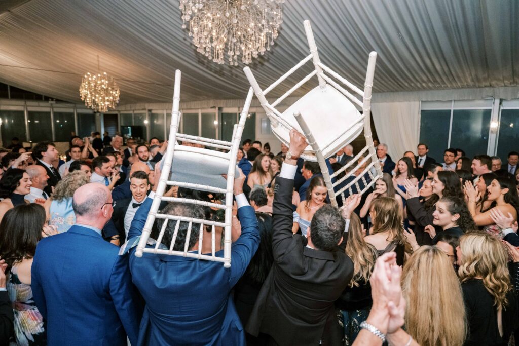 dancing the hora at a Jewish wedding