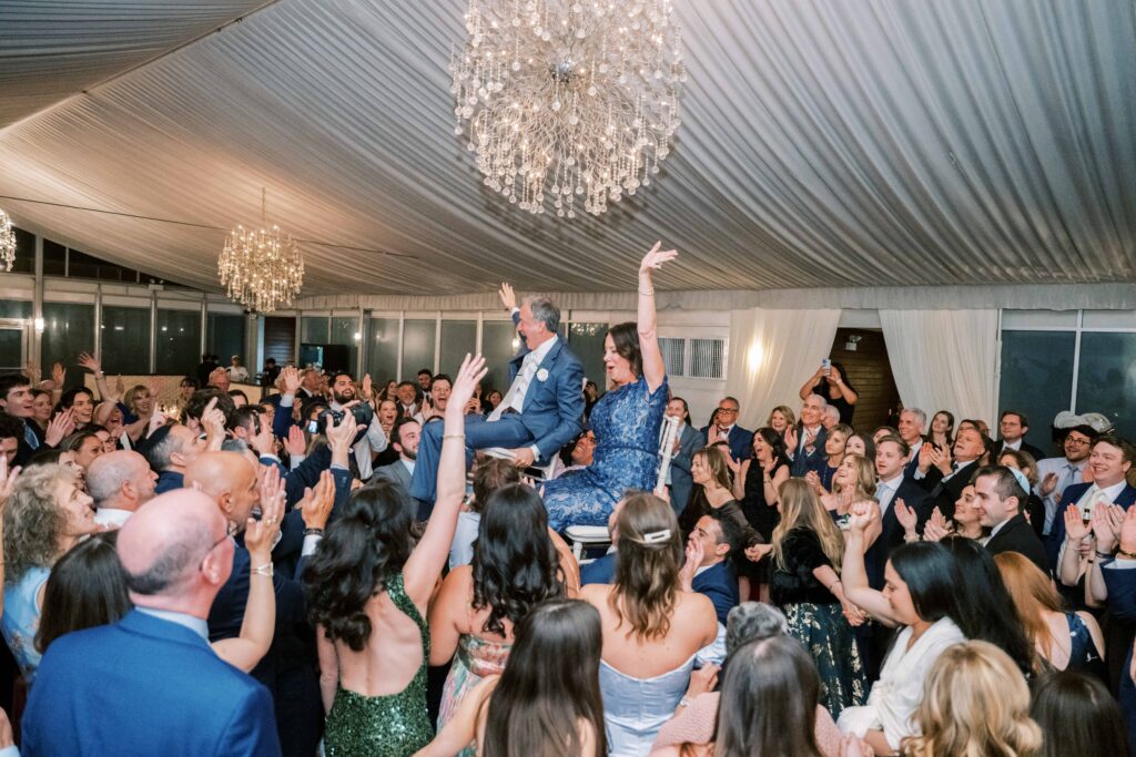 dancing the hora at a Jewish wedding