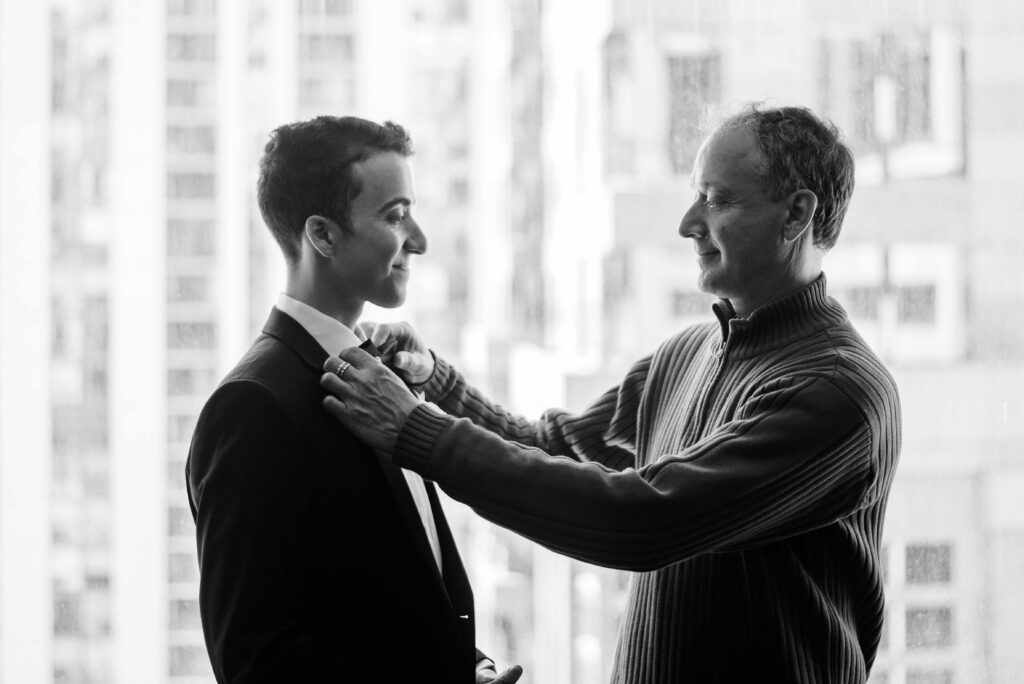 groom and father getting ready