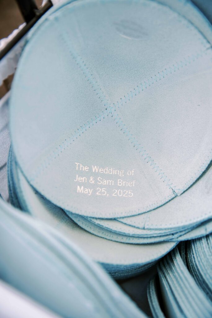 personalized kippah (Hebrew) or yarmulke (Yiddish) for wedding