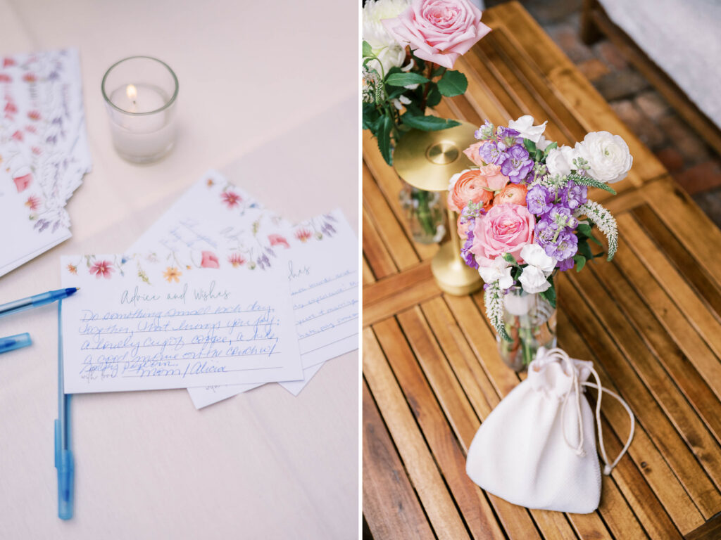 wildflower wedding ideas; flower cards for wedding guest notes