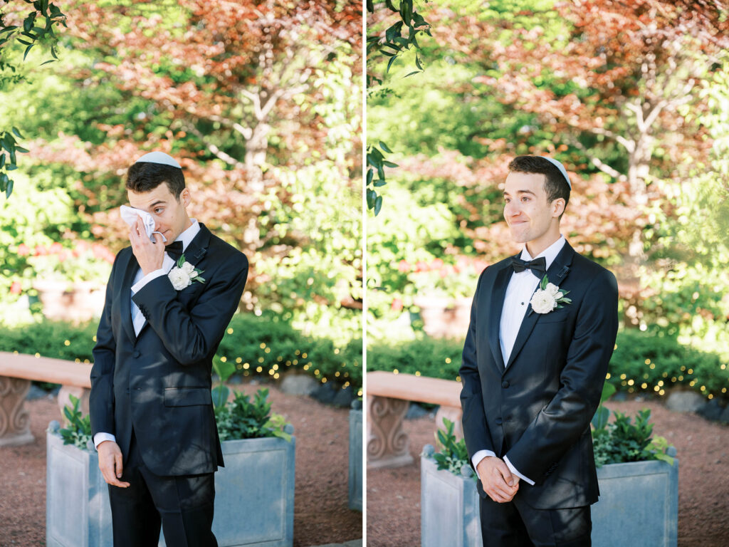 sweet groom reactions on wedding day; Jewish wedding venues Chicago