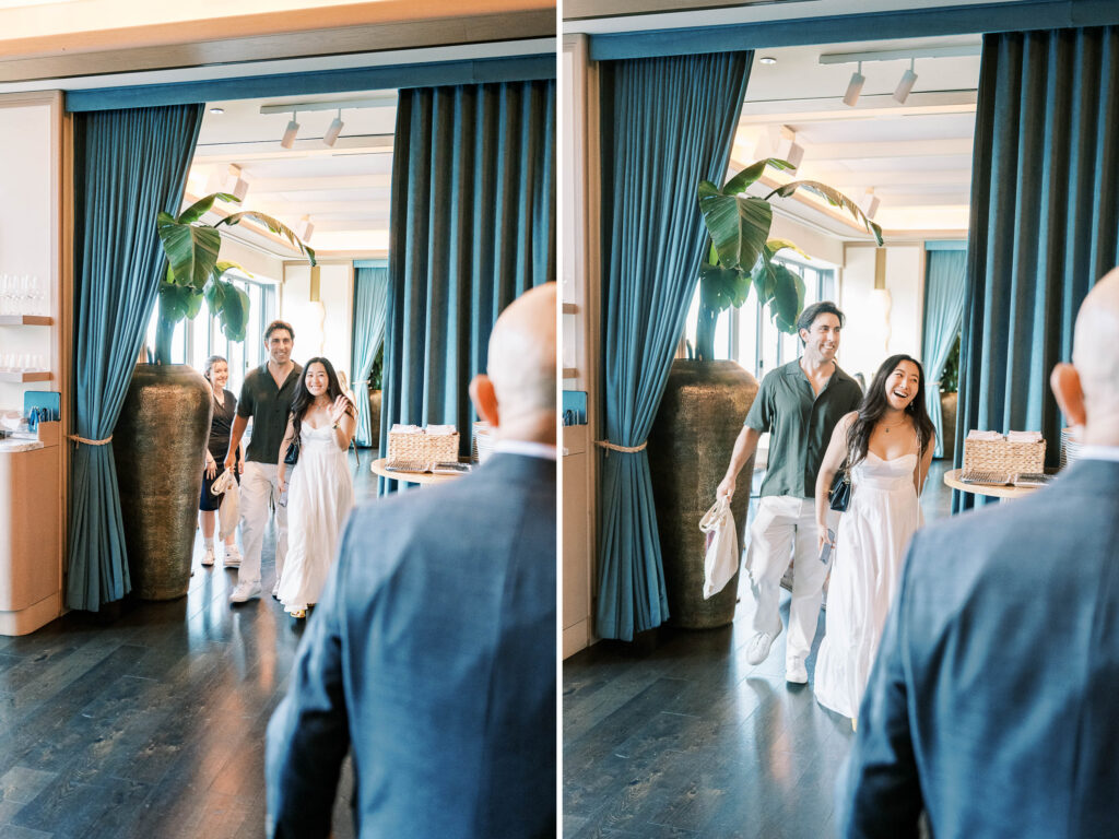 post-proposal engagement party at a restaurant