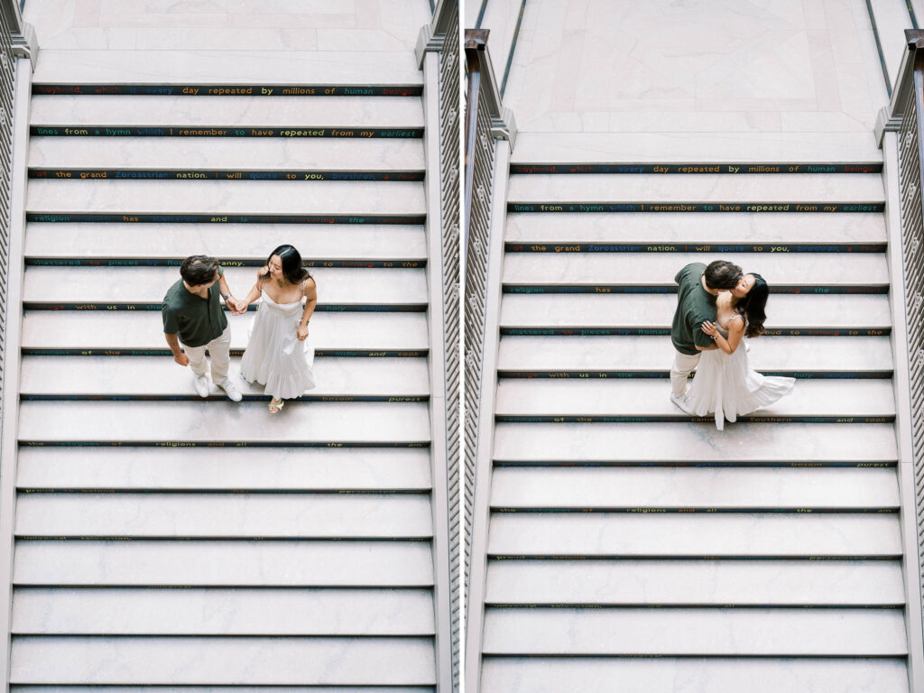 bird's eye staircase engagement photos