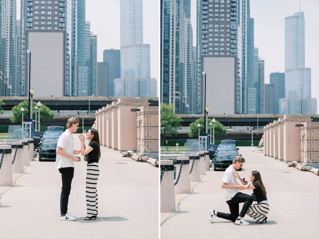 Chicago lakefront surprise proposal photography