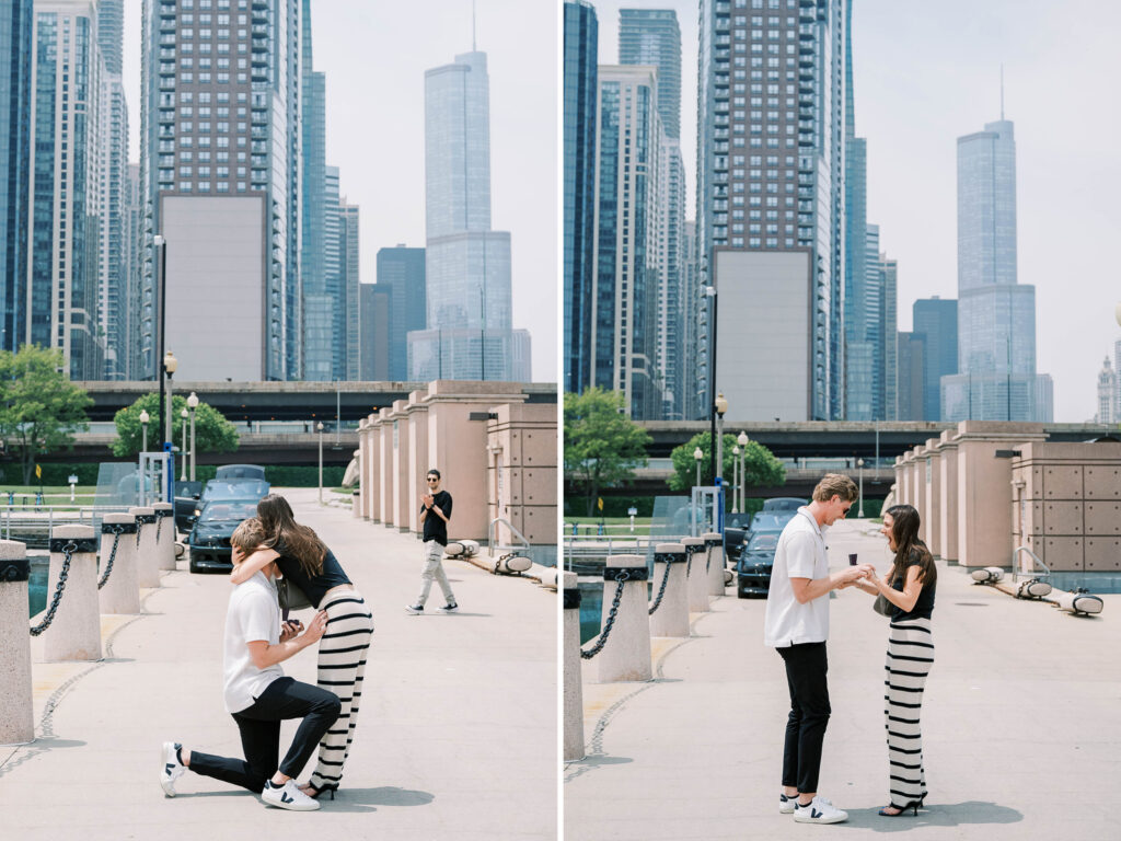 Chicago lakefront surprise proposal photography
