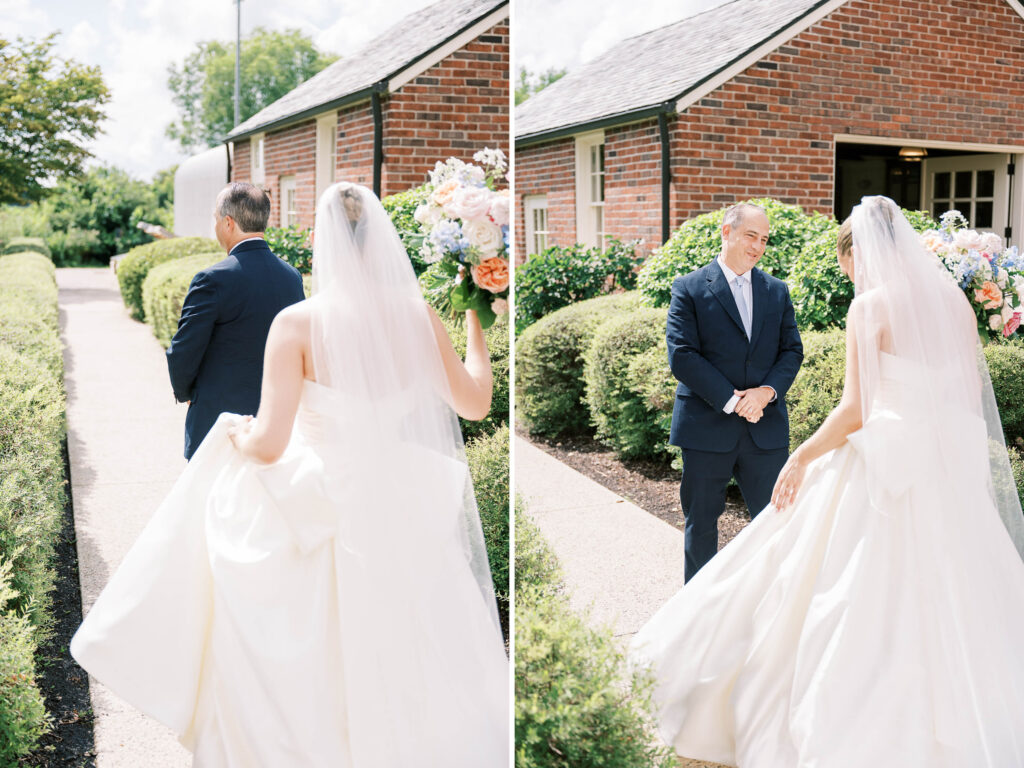 bride's first look with dad