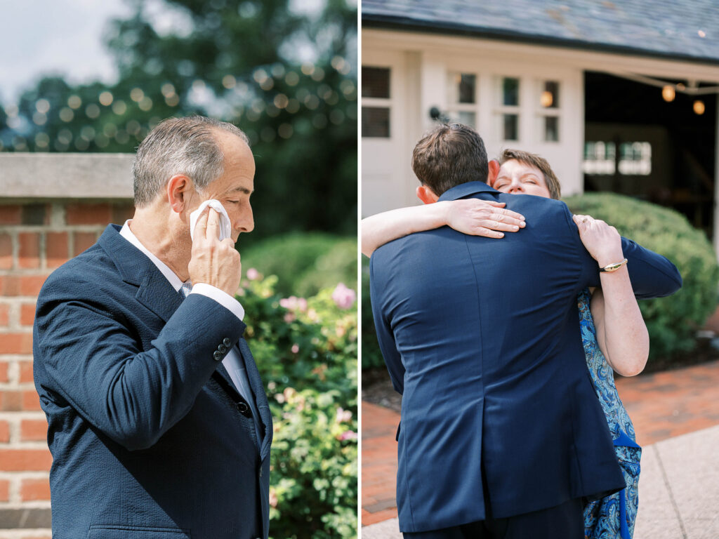 mother of the groom hugging son