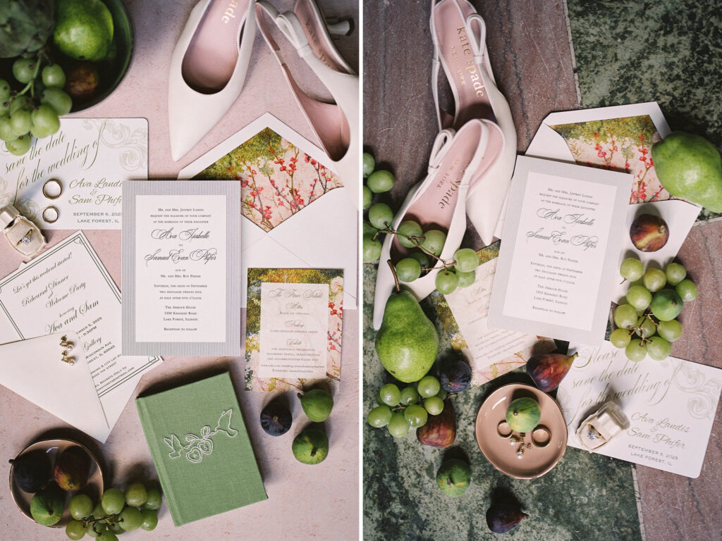fashion-forward Armour House wedding; film photography for wedding invitations