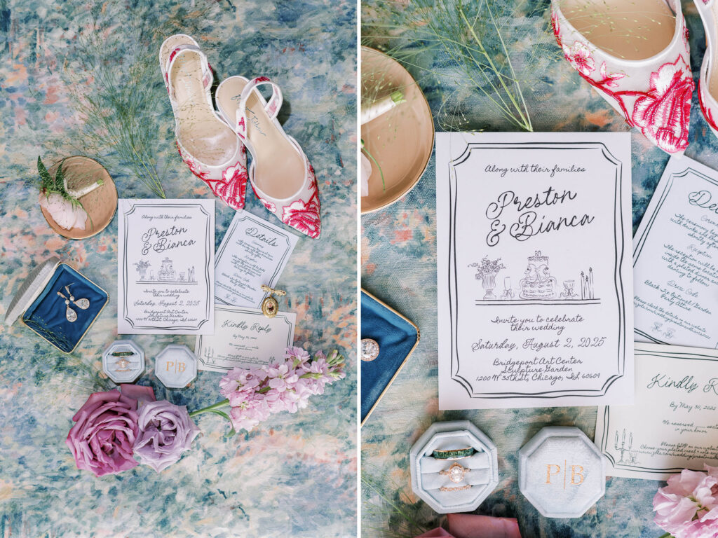 colorful wedding details; handwritten wedding invitation stationery