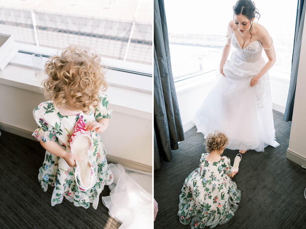 bride and flower girl photos