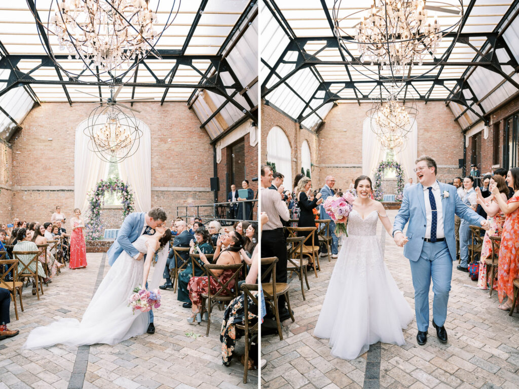 dip kiss at wedding ceremony