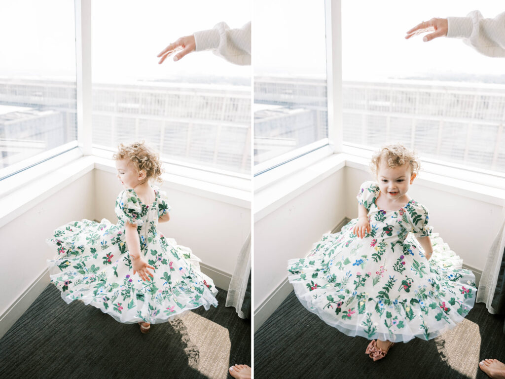 twirling flower girl; floral colorful flower girl dresses
