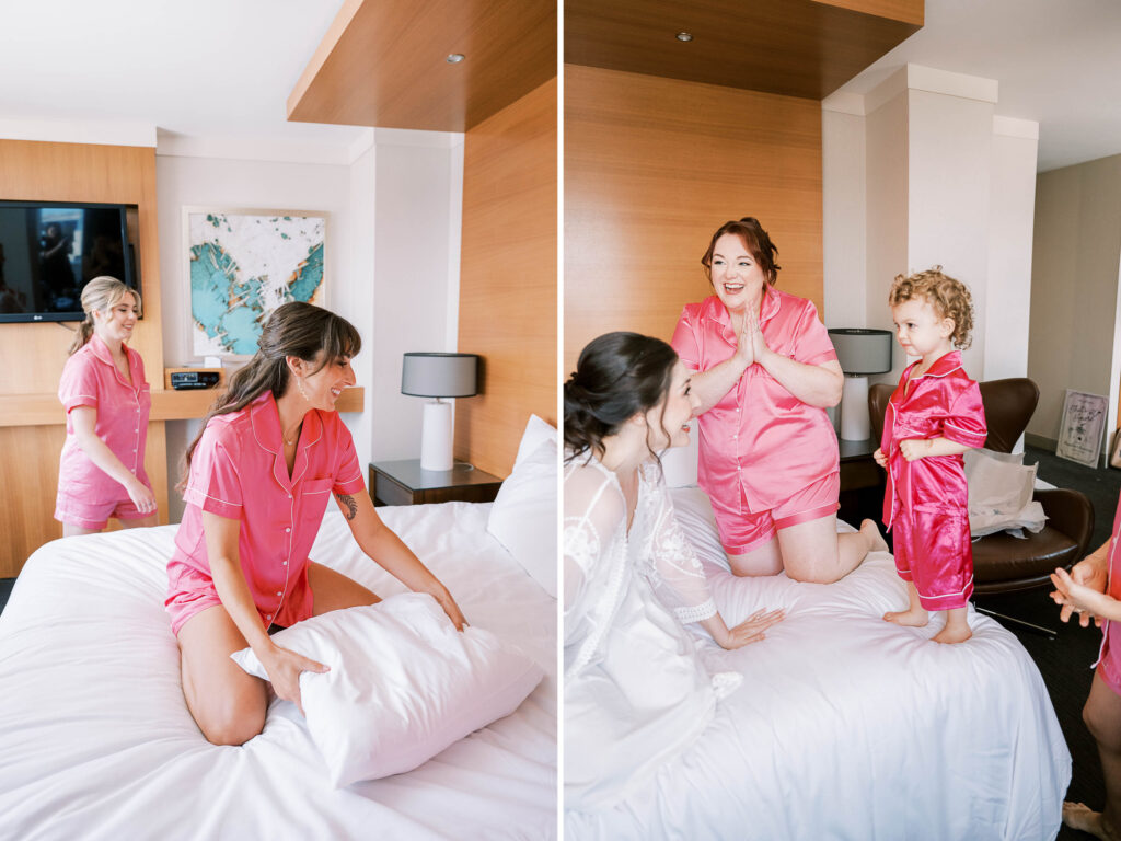 bride and flower girl getting ready