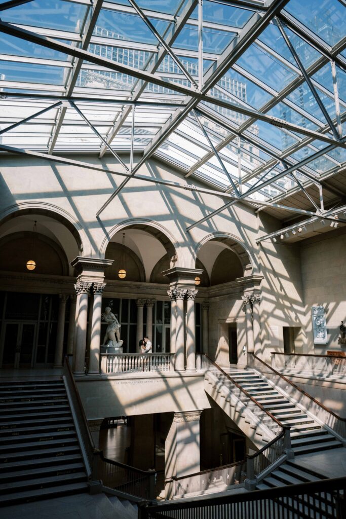 Editorial Chicago elopement photography at the Art Institute of Chicago glass atrium