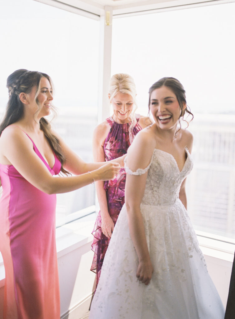 bride getting dressed