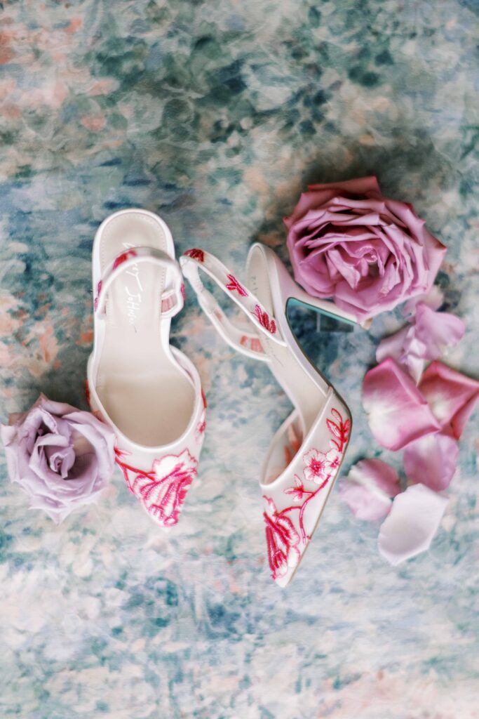 pink and white; red and white wedding shoes