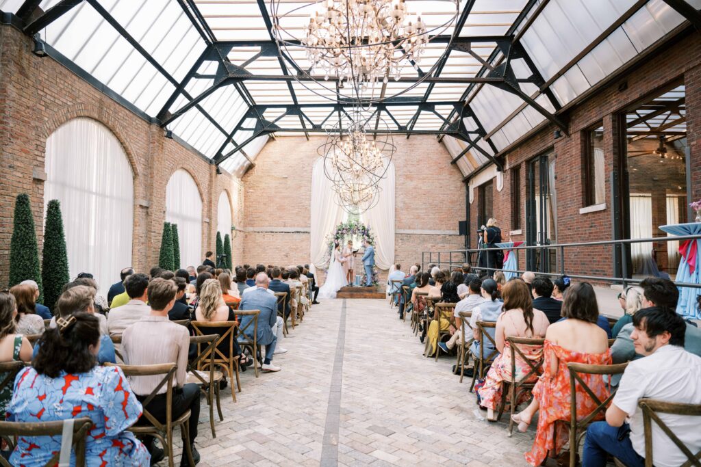 wedding ceremony at Bridgeport Art Center Sculpture Garden Chicago